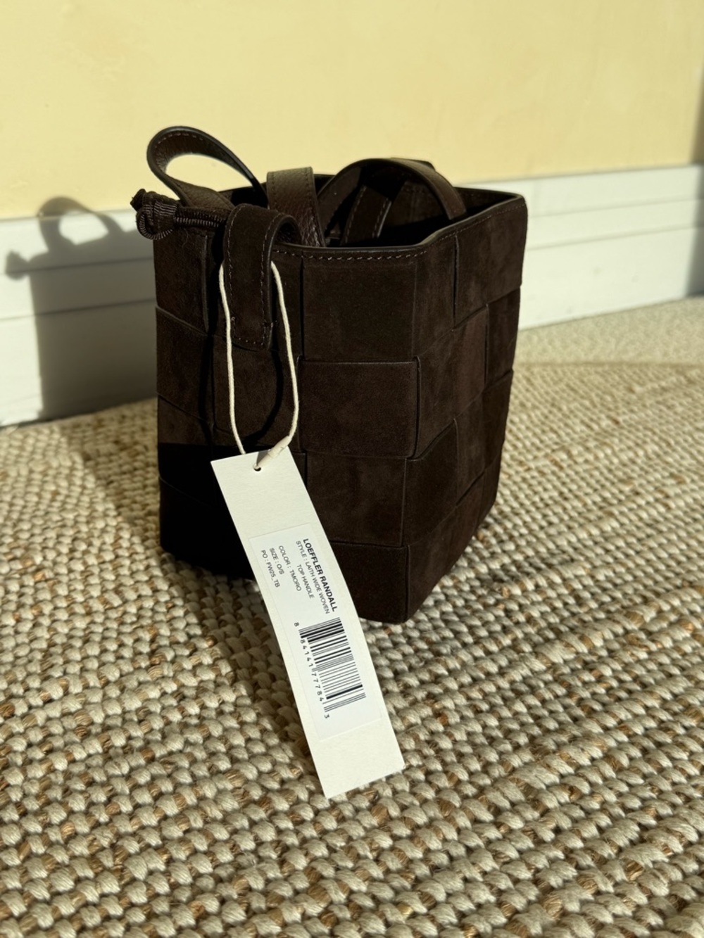 Loeffler Randall Dark Brown Woven Suede Mini Bucket Bag